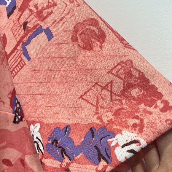 Vintage 1960s handmade short sleeve button down shirt pink print Japan large - Picture 4 of 6